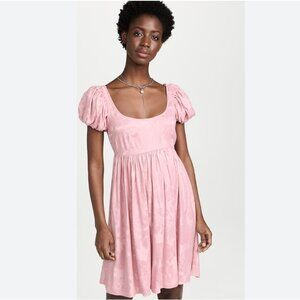 byTiMo Jacquard Open Back Dress Pink Bow Floral Scoop Neck NWT Size Small